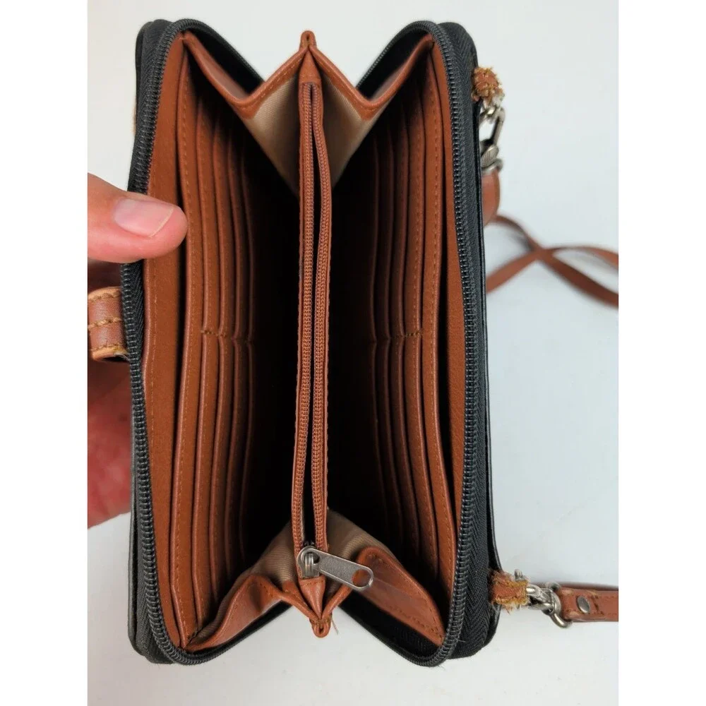 The Sak Iris Crossbody Black Leather Crossbody Wallet Wristlet Bag Brown